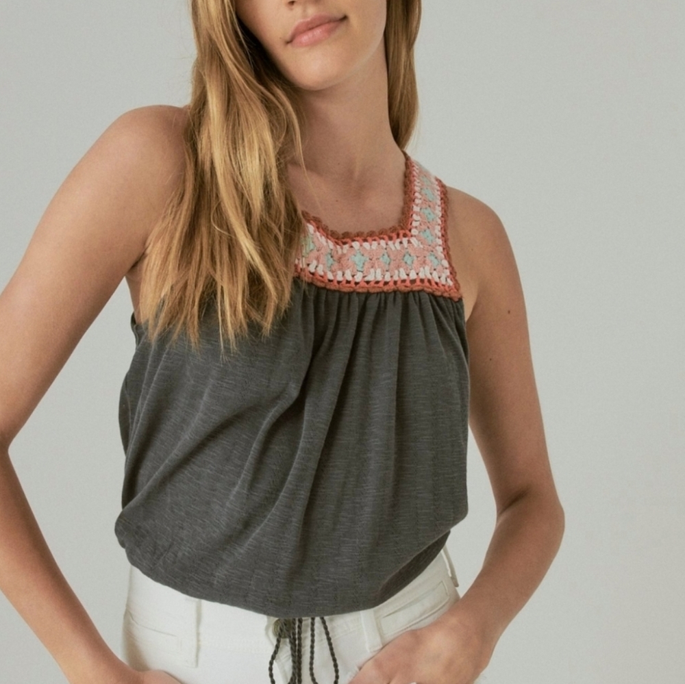 NWT Lucky Brand Crochet Trim Bubble Tee | Size XL